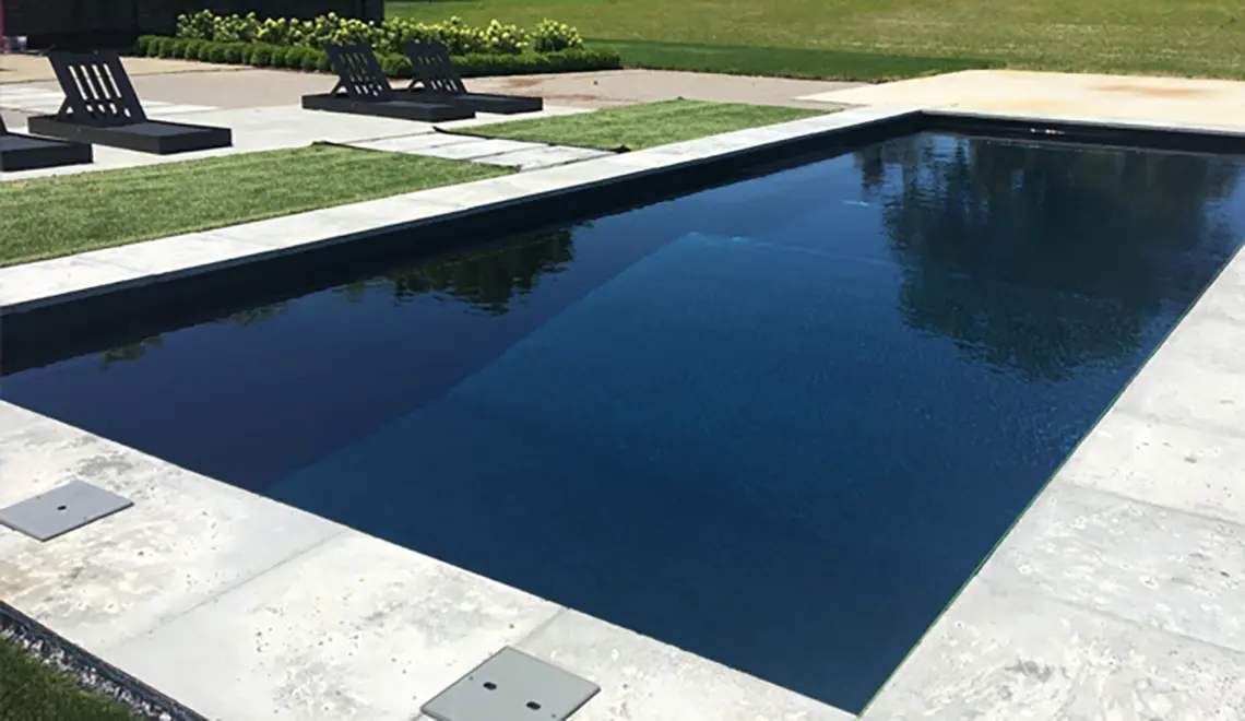 Leisure Pools The Grand rectangular fiberglass pool deep end stunning finish in Coastal Mississippi